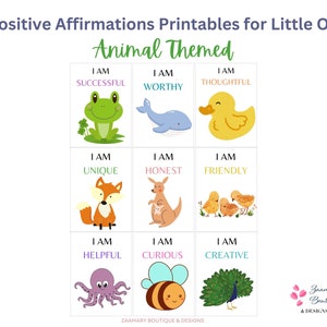 27 druckbare Karten mit positiver Affirmation zum Thema Tiere für junge Köpfe, Ausdrucke zur Förderung der Selbstliebe, motivierende Karten für Kinder