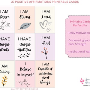 27 cartes d'affirmation positives motivantes et inspirantes, des déclarations encourageantes pour inspirer la force intérieure, la positivité, la résilience, l'amour