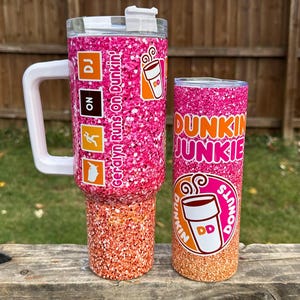 Personalized Dunkin Junkie inspired Tumbler, Christmas gift, 40oz tumbler with handle, DD tumbler, Dunkin donut, Insulated tumbler
