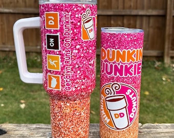 Personalized Dunkin Junkie inspired Tumbler, Christmas gift, 40oz tumbler with handle, DD tumbler, Dunkin donut, Insulated tumbler