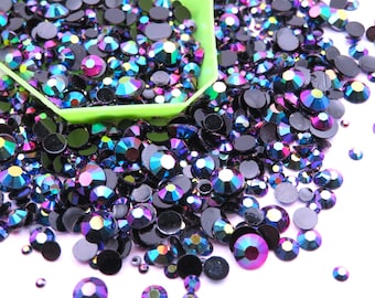 Midnight Rainbow Jelly Strass Cocktail Ungefähr 4400 STÜCKE, 2 MM 3 MM 4 MM 5 MM und 6 MM Mix, Flatback Round Non Hot Fix