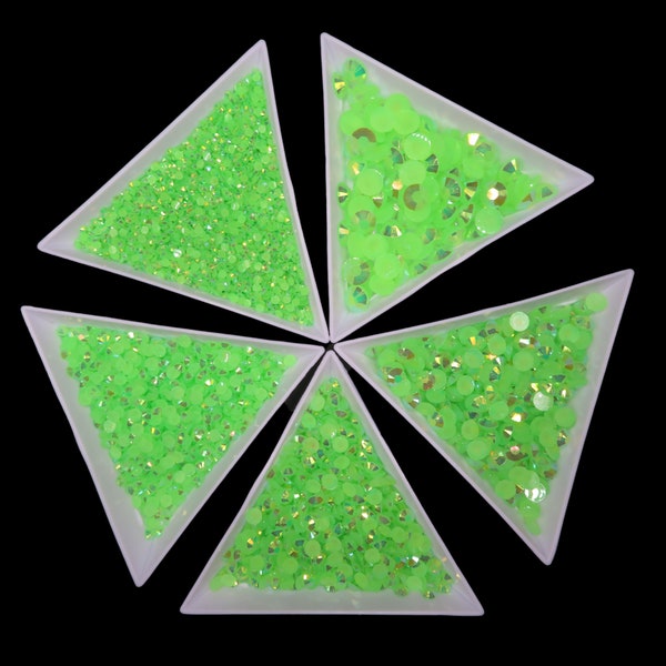 Peridot AB Jelly Rhinestone Bundle 2MM 3MM 4MM 5MM 6MM Flatback Round Non Hot Fix, 4200 PCS