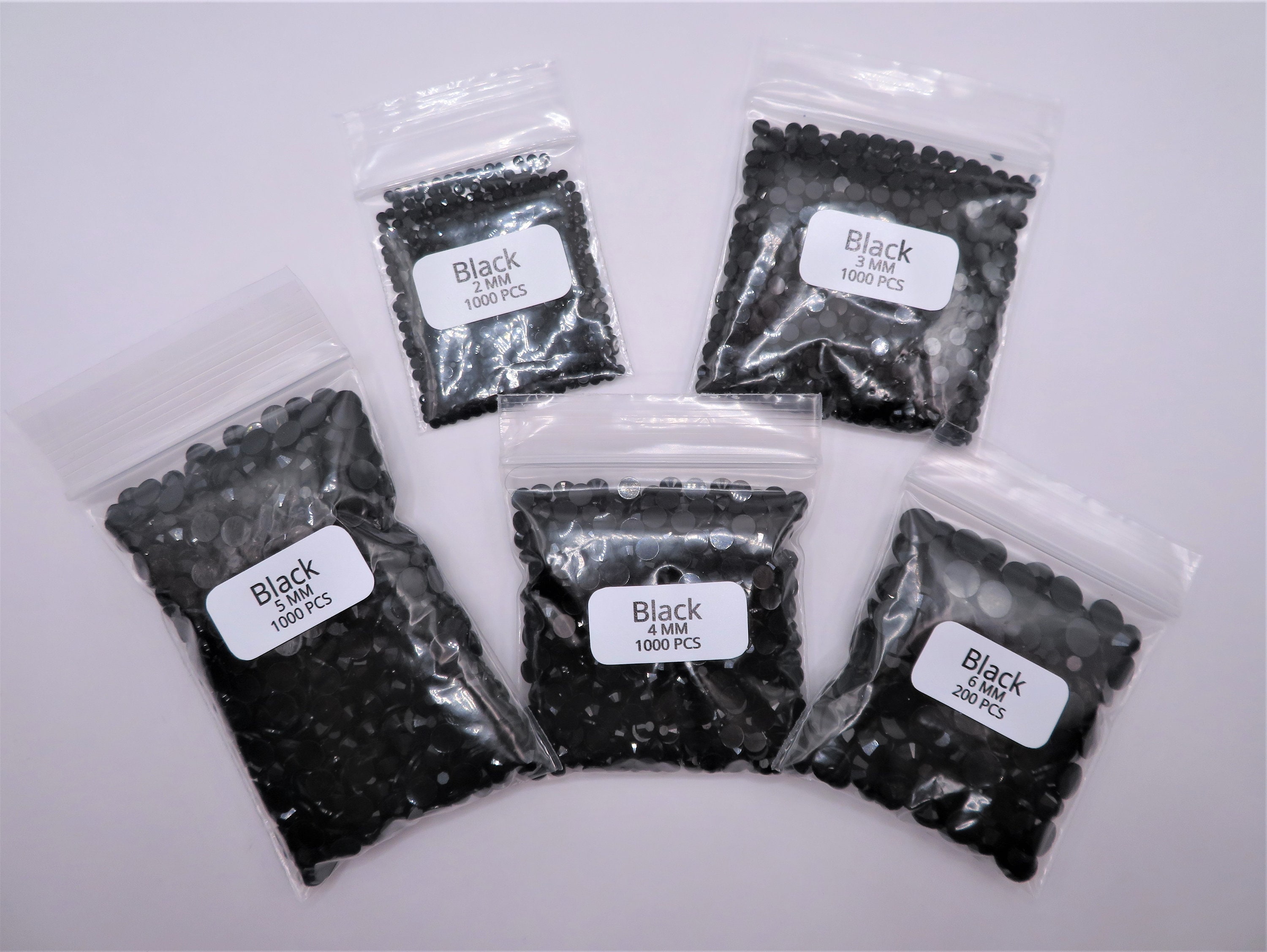 Black Jelly Rhinestone Bundle 2MM 3MM 4MM 5MM 6MM Flatback Round Non ...