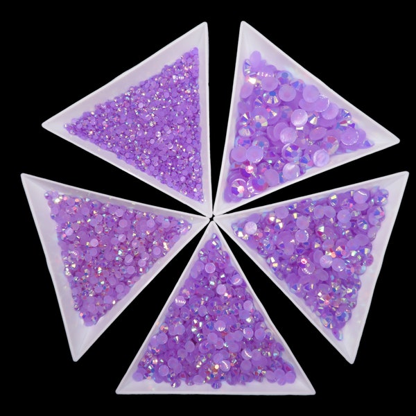 Light Amethyst AB Jelly Rhinestone Bundle 2MM 3MM 4MM 5MM 6MM Flatback Round Non Hot Fix, 4200 PCS