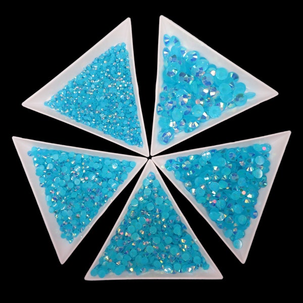 Blue Zircon AB Jelly Rhinestone Bundle 2MM 3MM 4MM 5MM 6MM Flatback Round Non Hot Fix, 4200 PCS