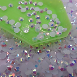 White AB Jelly Rhinestone 2MM 3MM 4MM 5MM 6MM Flatback Round Non Hot Fix