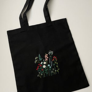 Embroidered wildflower cotton tote