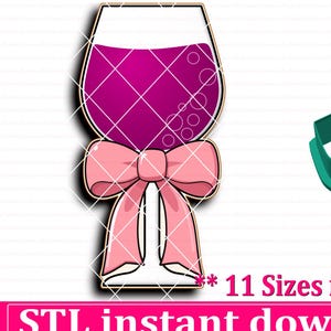 Wine Glass With Bow Ribbon Cookie Cutter STL File Instant Download, STL Cookie Cutter File