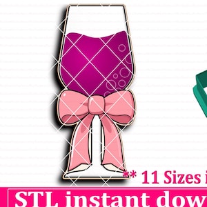 Wine Glass With Bow Ribbon Cookie Cutter STL File Instant Download, STL Cookie Cutter File