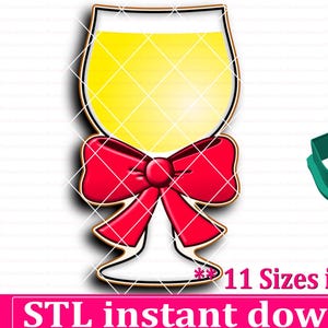 Wine Glass With Ribbon Cookie Cutter STL File Instant Download, STL Cookie Cutter File