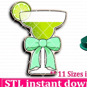 Margarita with Bow Ribbon Cookie Cutter STL File Instant Download, STL Cookie Cutter File