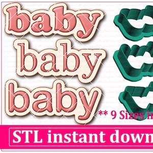 Baby Text Cookie Cutter STL File Instant Download, STL Cookie Cutter File