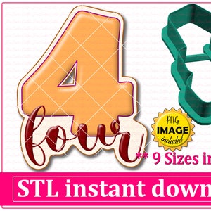 ナンバー 4 クッキー カッター STL ファイルの即時ダウンロード、STL クッキー カッター ファイルのデジタル ダウンロード