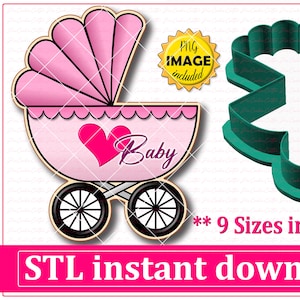 ベビーカー クッキー カッター STL ファイルの即時ダウンロード、STL クッキー カッター ファイル