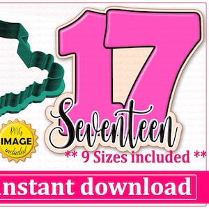 Number Seventeen Cookie Cutter STL File Instant Download, STL Cookie Cutter File