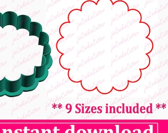 Round Scalloped Circle Cookie Cutter STL File, 9 Sizes (Digital Download)