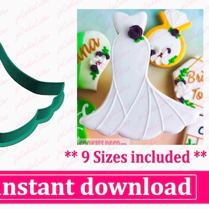 ウェディングドレス クッキー カッター STL ファイルの即時ダウンロード、STL クッキー カッター ファイル