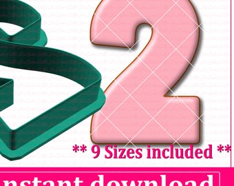 Number Two Cookie Cutter STL File Instant Download, STL Cookie Cutter File