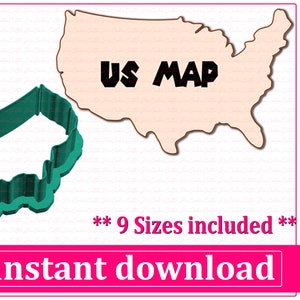 Download instantâneo de arquivo STL com cortador de biscoitos do mapa dos Estados Unidos, arquivo STL com cortador de biscoitos