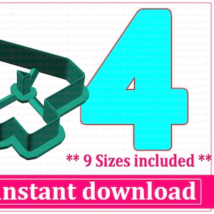 ナンバー 4 クッキー カッター STL ファイルの即時ダウンロード、STL クッキー カッター ファイル