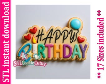 STL-bestand van de koekjesvorm 'Happy Birthday' (digitale download)