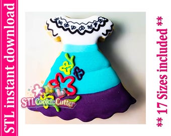 Archivo STL para cortar galletas con diseño de vestido de niña (descarga digital)