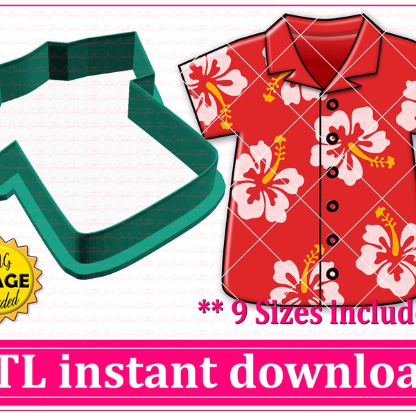 Hawaiian Shirt Cookie Cutter STL File Instant Download, STL Cookie Cutter File