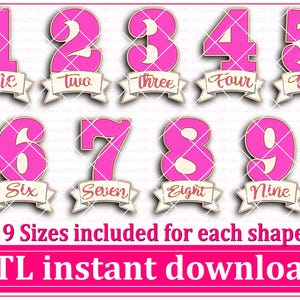 バナー付き数字クッキーカッターSTLファイル即時ダウンロード、STLクッキーカッターファイル