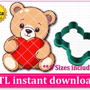 Bär hält Herz Cookie Cutter STL Datei Sofortiger Download, STL Cookie Cutter Datei