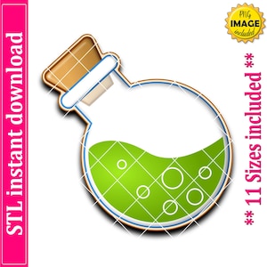 Lab-fles koekjesvormer met ronde bodem STL-bestand, 11 maten (digitale download)