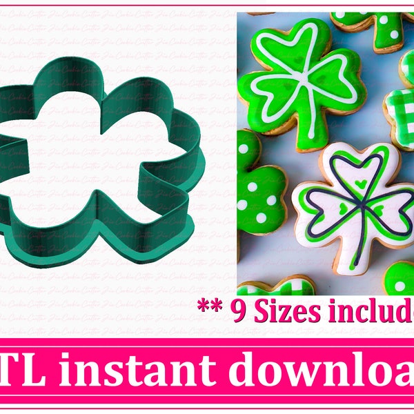 St Patrick's Day Shamrock Cookie Cutter STL File Instant Download, STL Cookie Cutter File