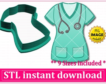 Nurse Scrubs Cookie Cutter STL File Instant Download, STL Cookie Cutter File