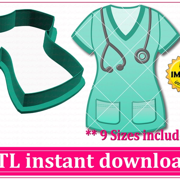 Nurse Scrubs Cookie Cutter STL File Instant Download, STL Cookie Cutter File