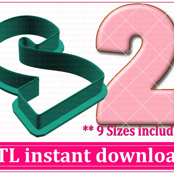 Number Two Cookie Cutter STL File Instant Download, STL Cookie Cutter File