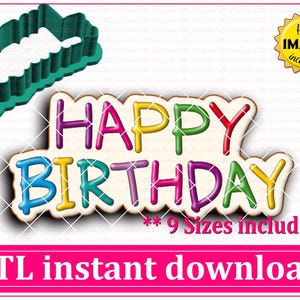 Happy Birthday Cookie Cutter STL File Instant Download, STL Cookie Cutter File