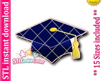 Graduation Cap Cookie Cutter STL File, 15 Sizes (Digital Download)