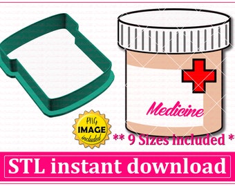 Pill Bottle Cookie Cutter STL File Instant Download, STL Cookie Cutter File