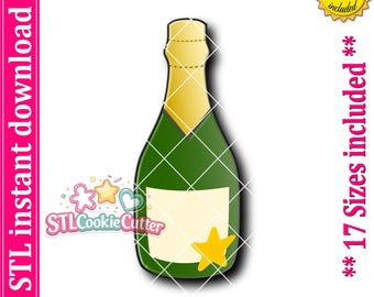 File STL per la creazione di biscotti a forma di bottiglia di champagne (download digitale)