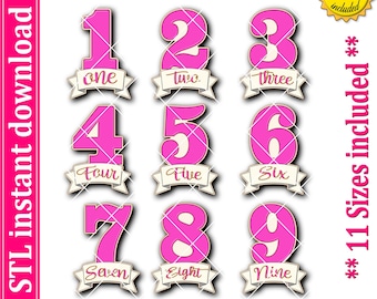 Numbers With Banner Cookie Cutter STL File, 11 Sizes (Digital Download)