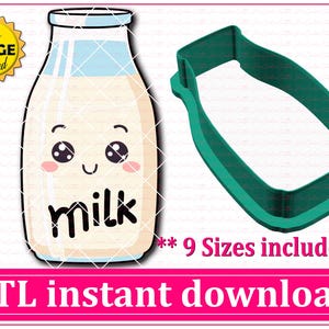 Milk Bottle Cookie Cutter STL File Instant Download, STL Cookie Cutter File