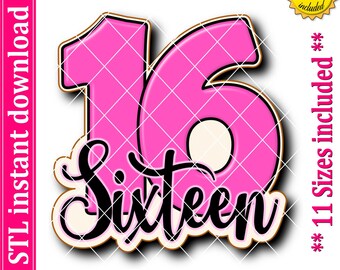 Number Sixteen Cookie Cutter STL File Instant Download, STL Cookie Cutter File