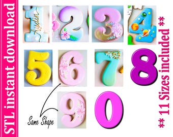 Zahlen Set Cookie Cutter STL-Datei, 11 Größen (Digitaler Download)