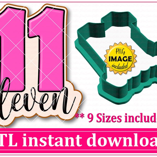 Number Eleven With Text Cookie Cutter STL File Instant Download, STL Cookie Cutter File