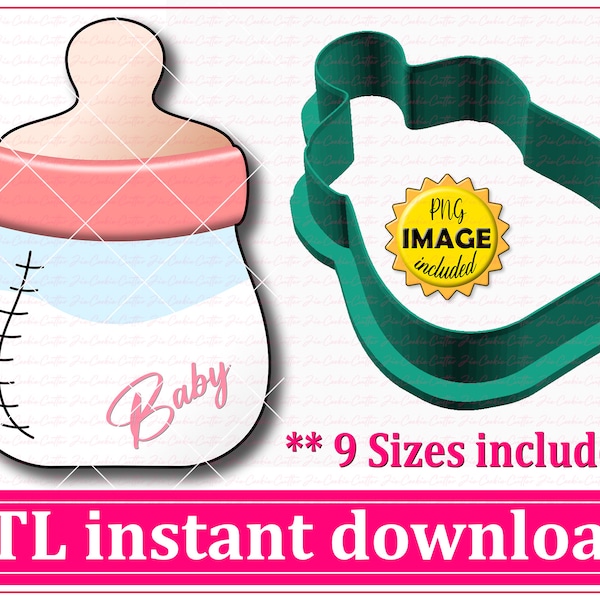 Baby Milk Bottle Cookie Cutter STL File Instant Download, STL Cookie Cutter File