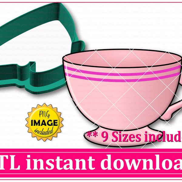 Tea Cup Cookie Cutter STL File Instant Download, STL Cookie Cutter File