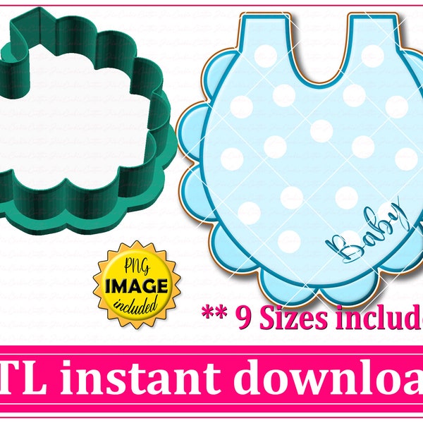 Scalloped Baby Bib Cookie Cutter STL File Instant Download, STL Cookie Cutter File