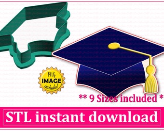 Graduation Cap Cookie Cutter STL File Instant Download, STL Cookie Cutter File