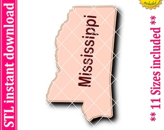 Plik STL z foremką do ciastek z mapą Missisipi, 11 rozmiarów (pobranie cyfrowe)