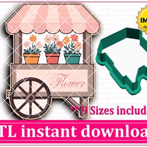 フラワーカートクッキーカッターSTLファイルの即時ダウンロード、STLクッキーカッターファイル