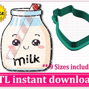 Milk Bottle Cookie Cutter STL File Instant Download, STL Cookie Cutter File